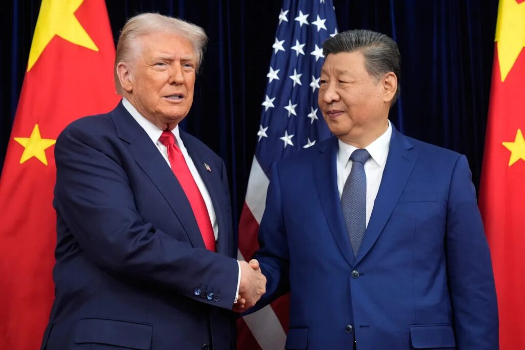 United States President Donald Trump (left) with his Chinese host President Xi Jinping hold talks about Taiwan, Middle East crisis and trade issues