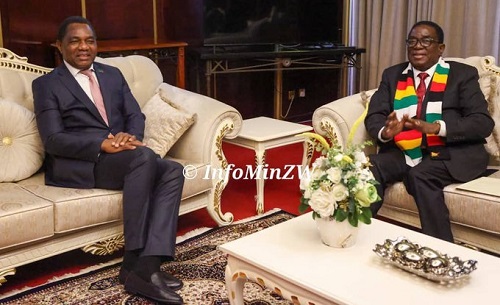 Zimbabwean president Emmerson Mnangagwa (right) with his Zambian counterpart Hakainde Hichilema, both rejected the suspicious US health deal