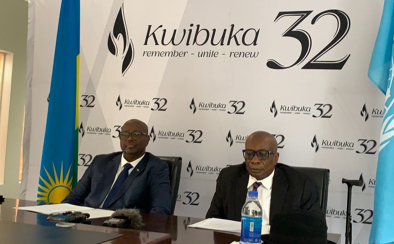 Rwanda ambassador to Zimbabwe James Musoni and the United Nations Resident and Humanitarian Coordinator in Zimbabwe, Edward Kallon addressing the media in Harare